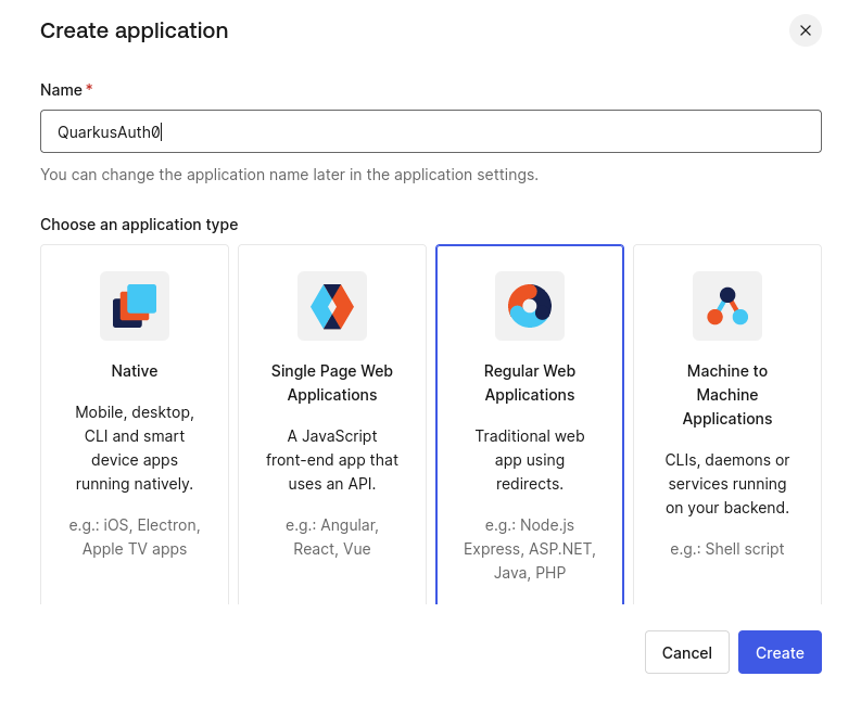 auth0 create application