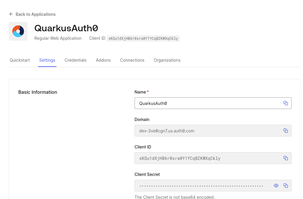 auth0 created application