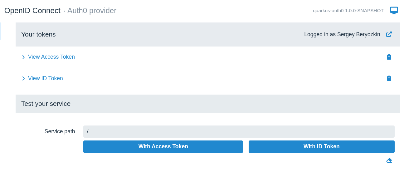 auth0 devui dashboard with name