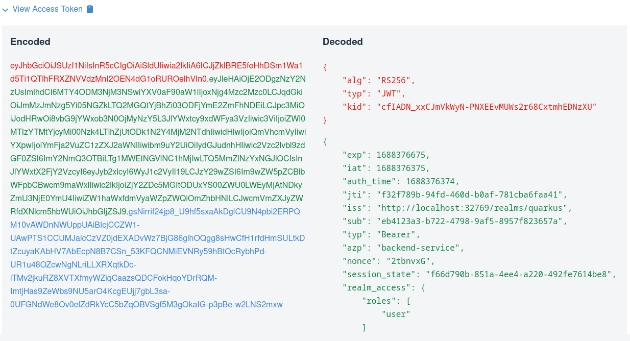 dev ui keycloak decoded tokens