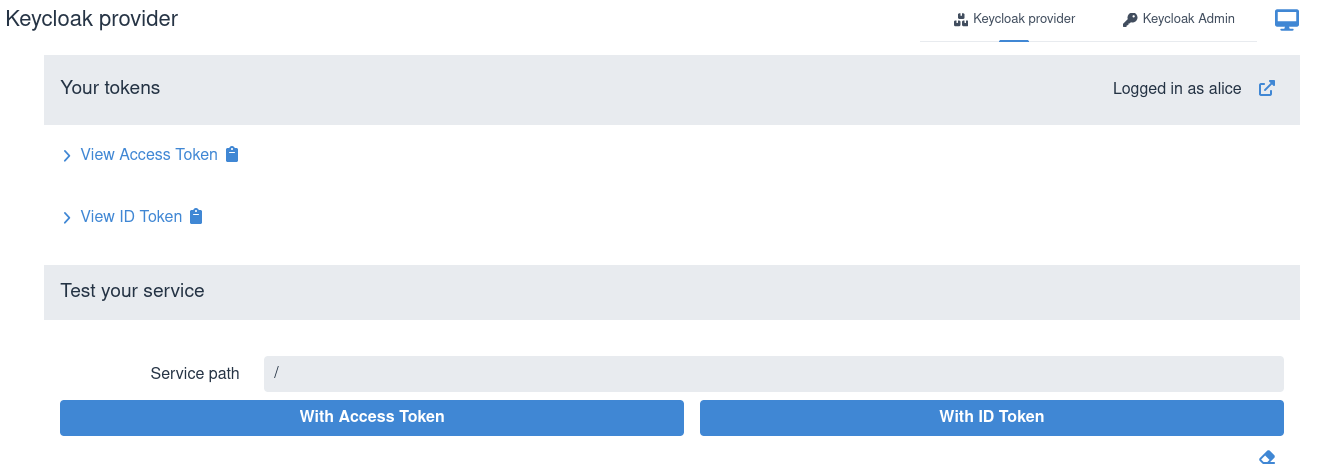 dev ui keycloak test service from spa