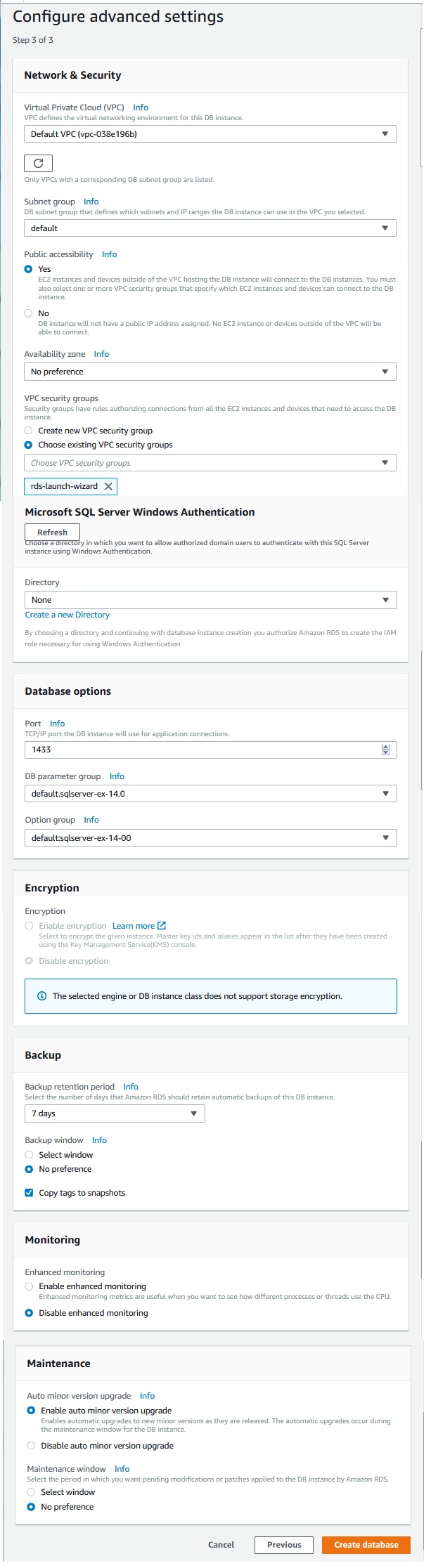 db settings step 3