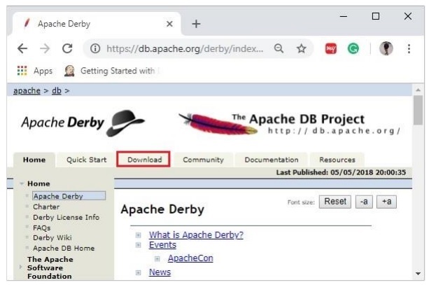 home page of apache derby