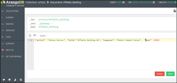 created sample data in json format