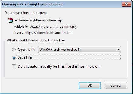 opening arduino nightly windows