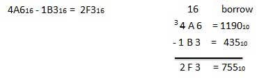 hexadecmal substraction example