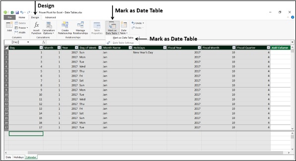 setting the date table property