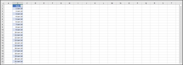 single column of dates