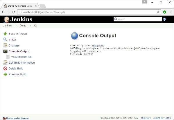 console output