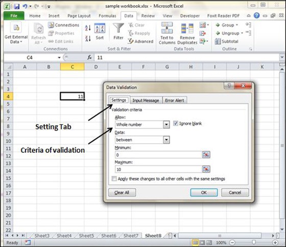 data validation setting