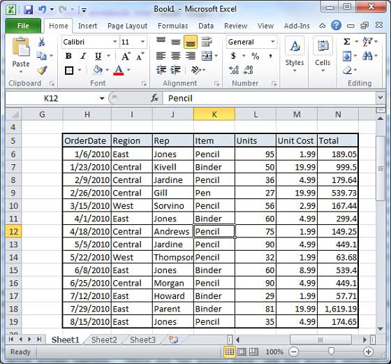 excel sample text