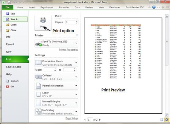 printing worksheet