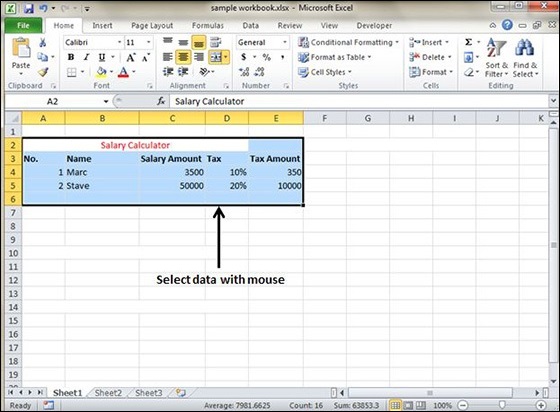 select data with mouse