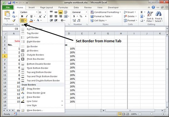 set border home tab