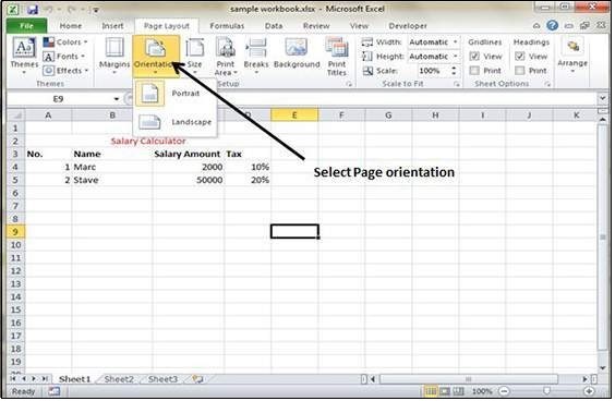 set page orientation