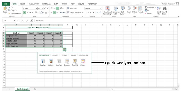 quick analysis tollbar