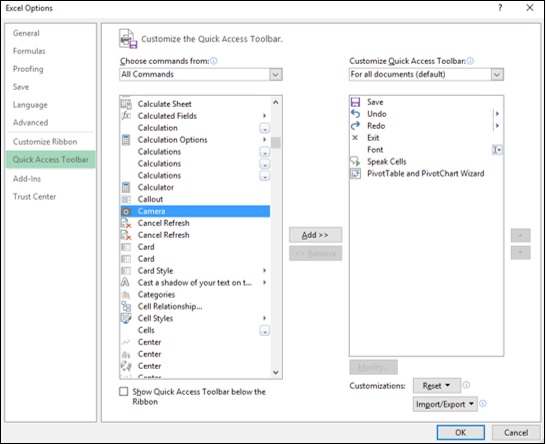 excel options