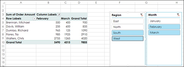 selected values