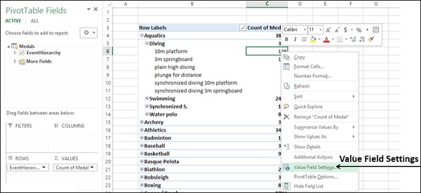 value field setting