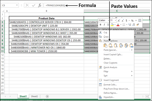 convert text to columns