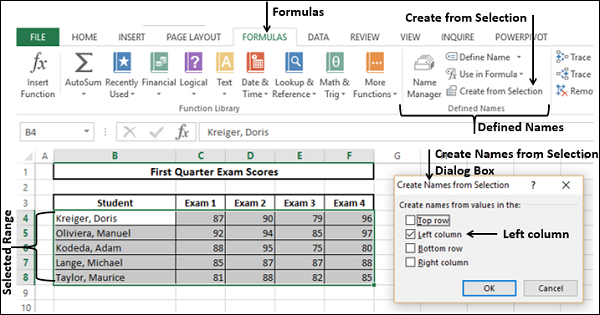 create names with multiple selection