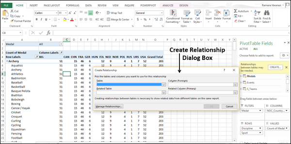 create relationship dialog box