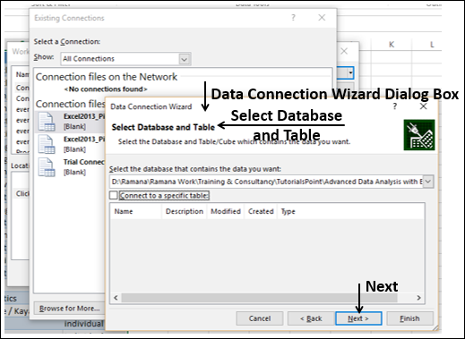 data connection wizard dialog box