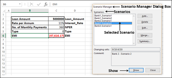 displaying scenarios