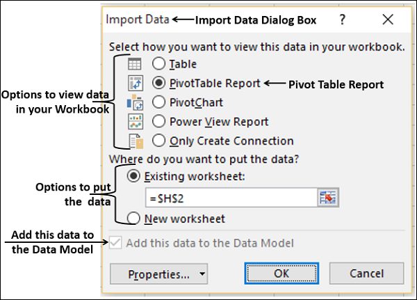 import data dialog box