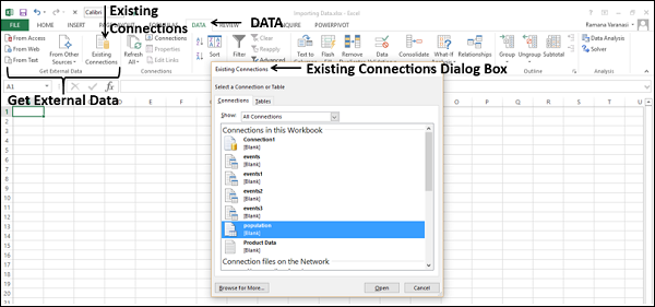 importing data using existing connection