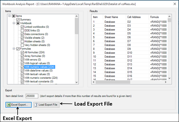 load export file