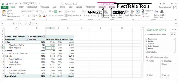 pivottable tools