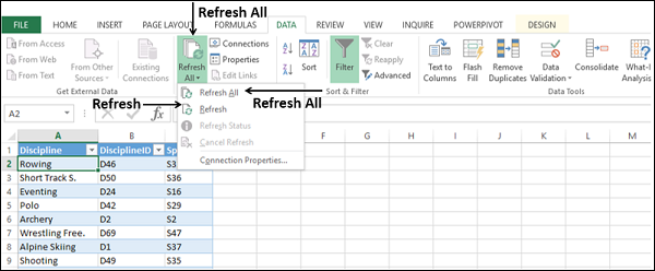 refreshing external data connection