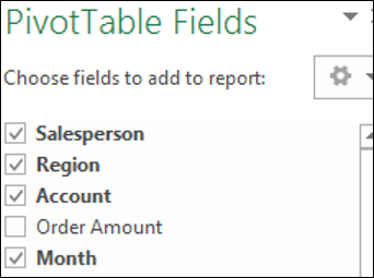 select deselect pivottable fields