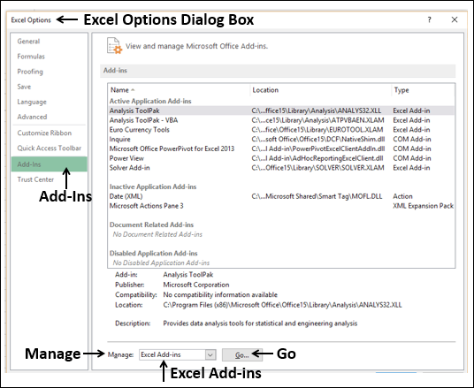 select excel addins