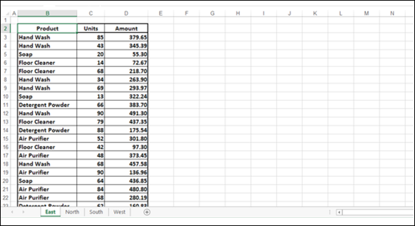 separate worksheet