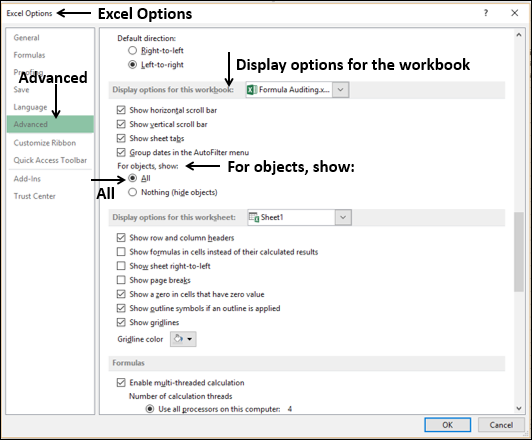 setting the display options