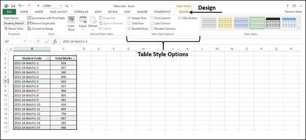 table style options