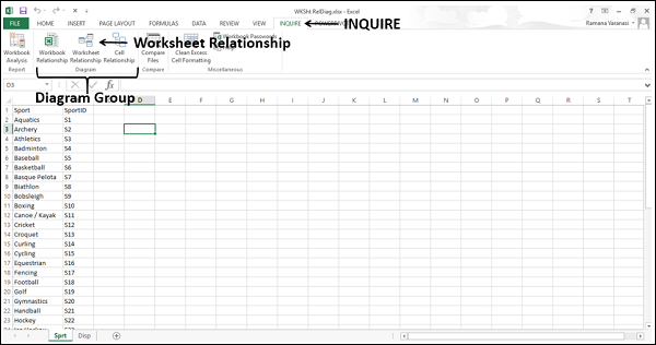 viewing worksheet relationships