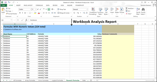 workbook analysis results