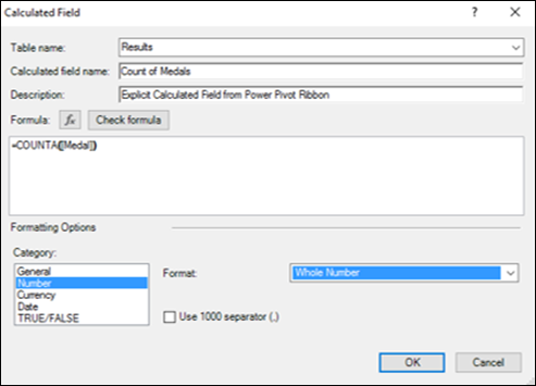 calculated field dialog box appear