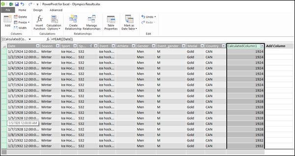 inserted calculated column