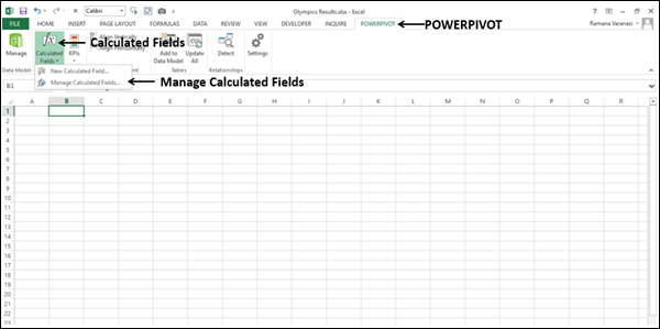 viewing calculated fields in excel window