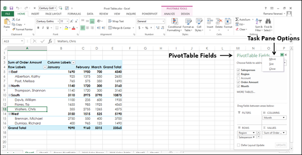 moving pivottables task pane