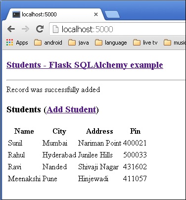 flask sqlalchemy example output