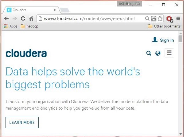 homepage of cloudera website