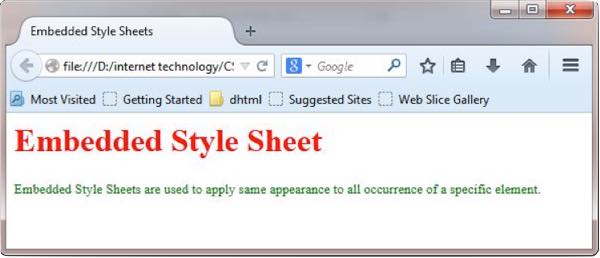 embedded style sheet