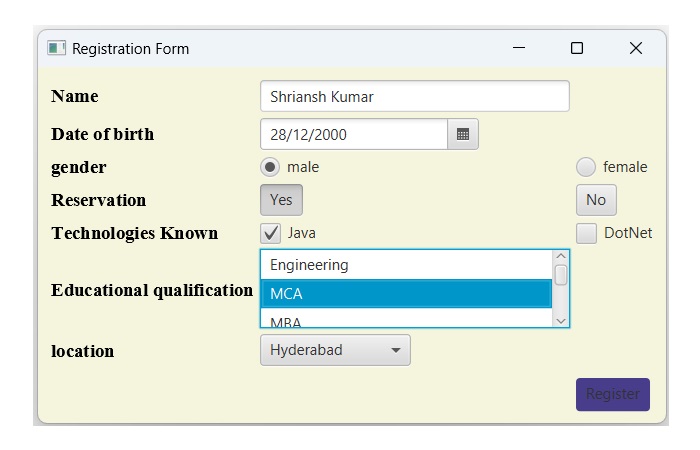 registration form