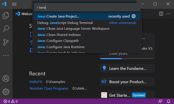 vscode create java project