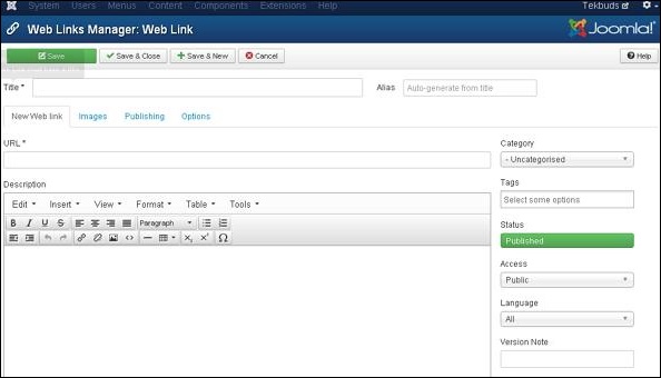 joomla addingweblinks step3